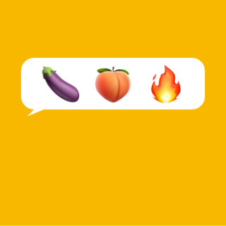 Sexting - Emojis Aubergine, Pfirsich und Feuer.