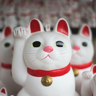 Asiatische Katze aus Plastik winkt