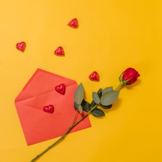 Liebesbrief und rote Rose