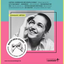 Titelbild LGBTQIA+ Magazin - eine junge Person schaut rechts nach oben